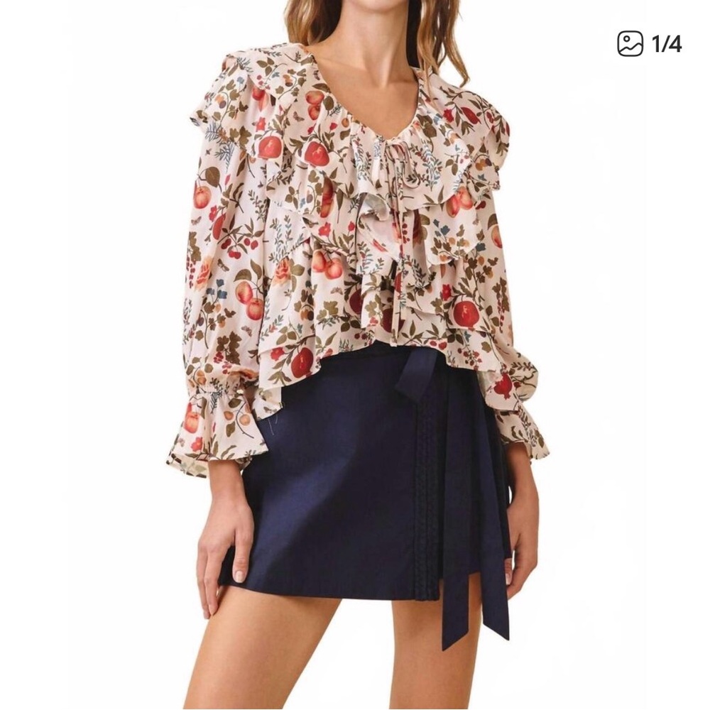 TCEC Floral Ruffle Blouse - Cream and Red